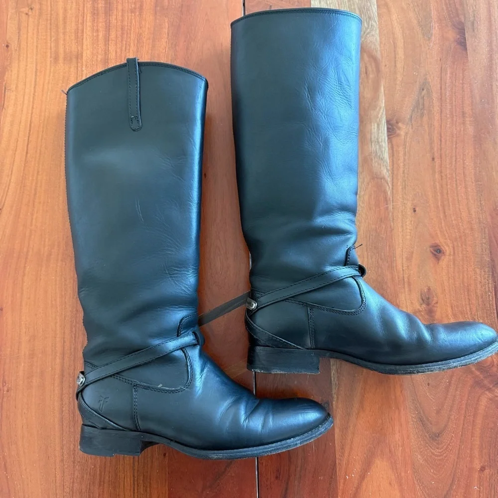 Frye Black Leather Knee-High Riding Boots